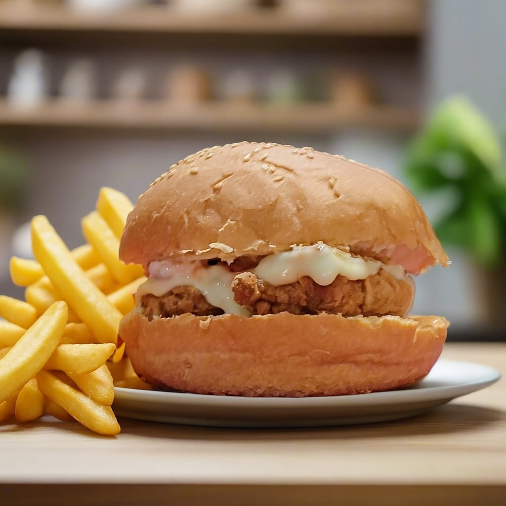 Fried Chicken Burger with French Fries