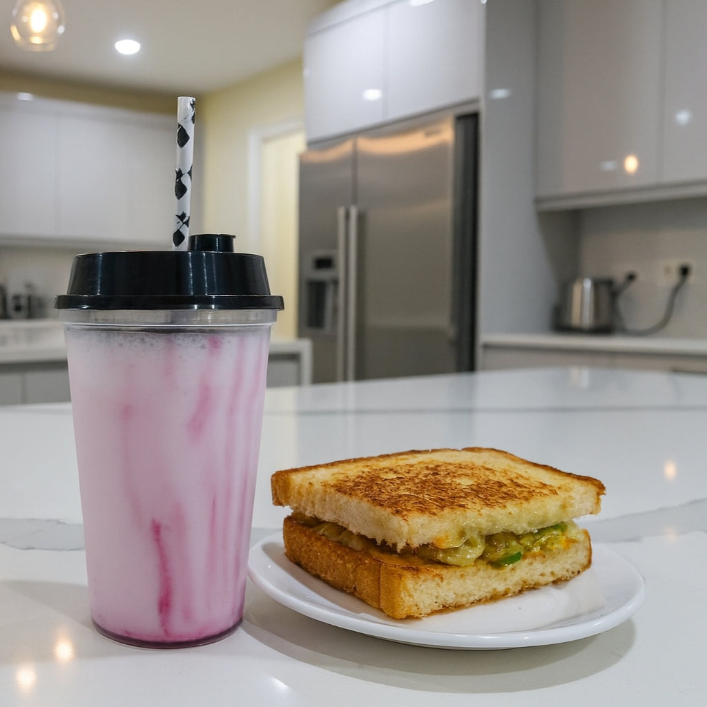 Aloo Cheese Sandwich with Sweet Lassi